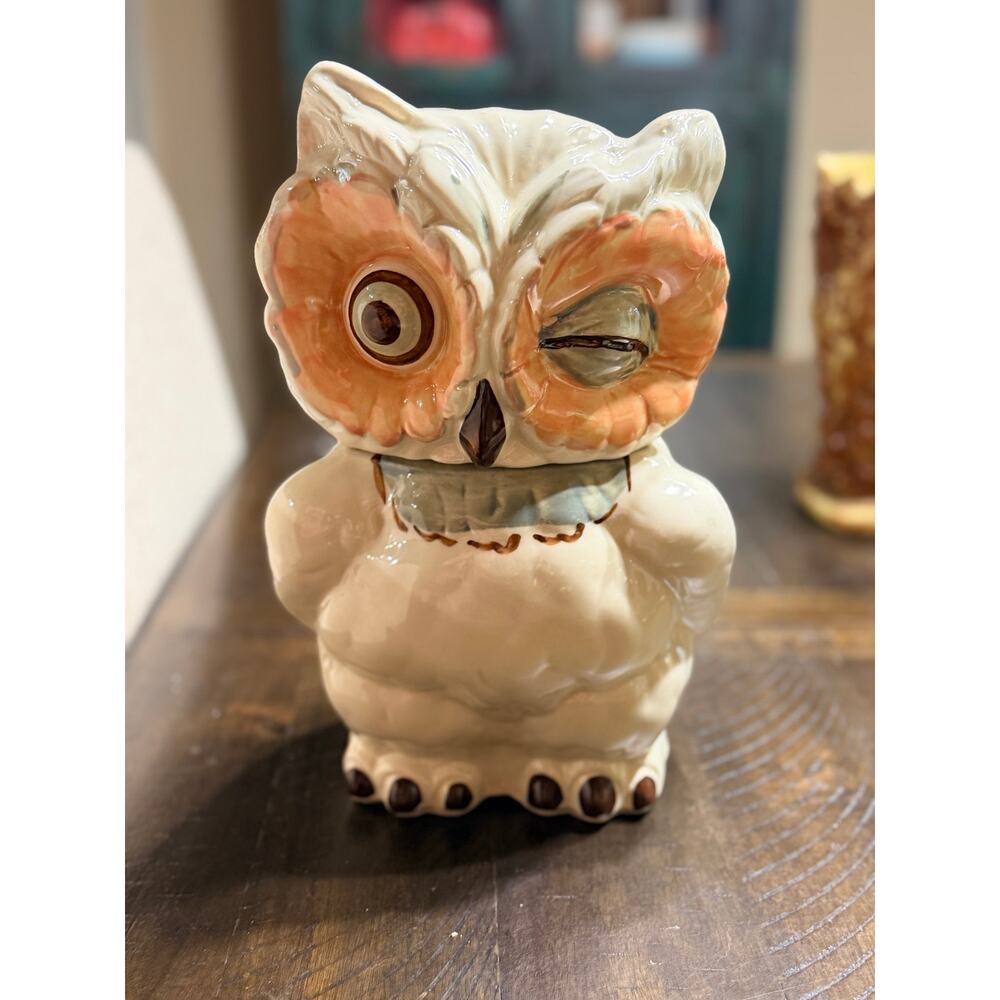 Vintage Shawnee USA Winking Owl Cookie Jar Large 1940's Hand Painted Design 11"